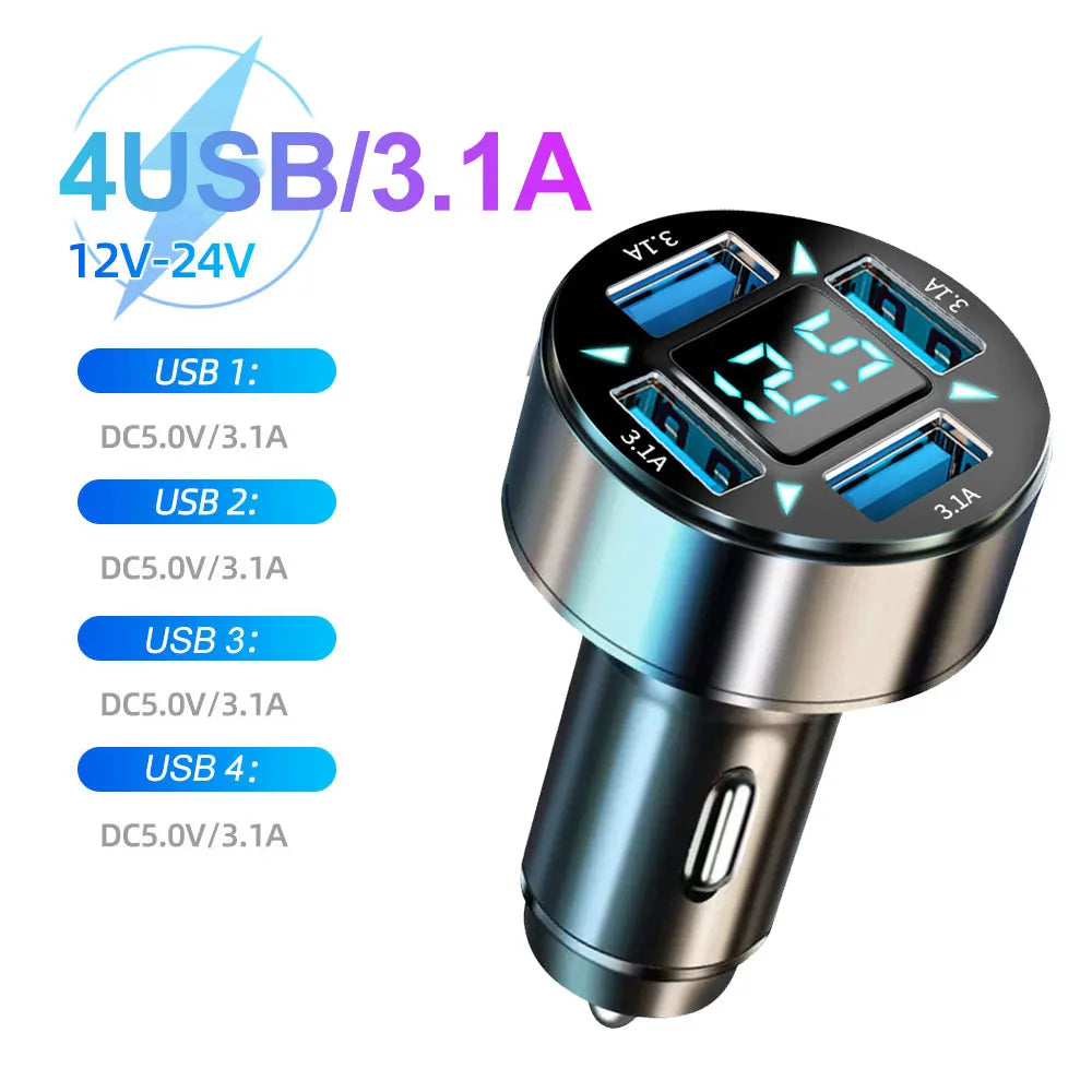 66-250W PD Car Charger QC3.0 Fast Charge One to Six Car Cigarette Lighter Plug Car Charger Flash Charge with Digital Display //  Chargeur de voiture PD 66-250W QC3.0 charge rapide, prise allume-cigare 1 vers 6, chargeur flash avec écran numérique"