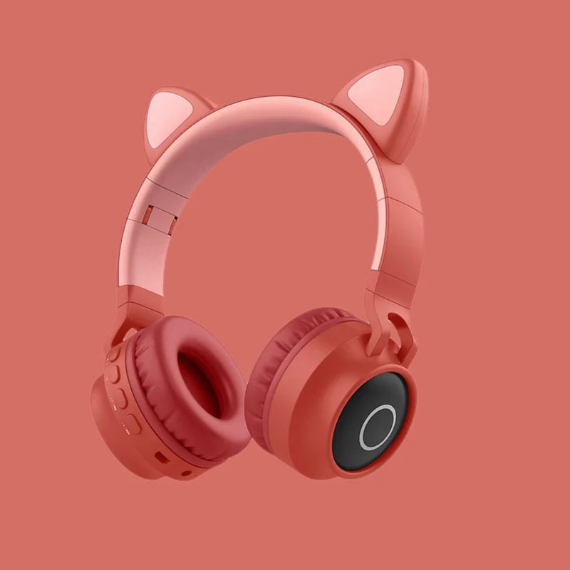 LED Light Cat Ear Headphones Wireless Bluetooth 5.0 Headset Portable Foldable Kids Headphone with Microphone Best Gift