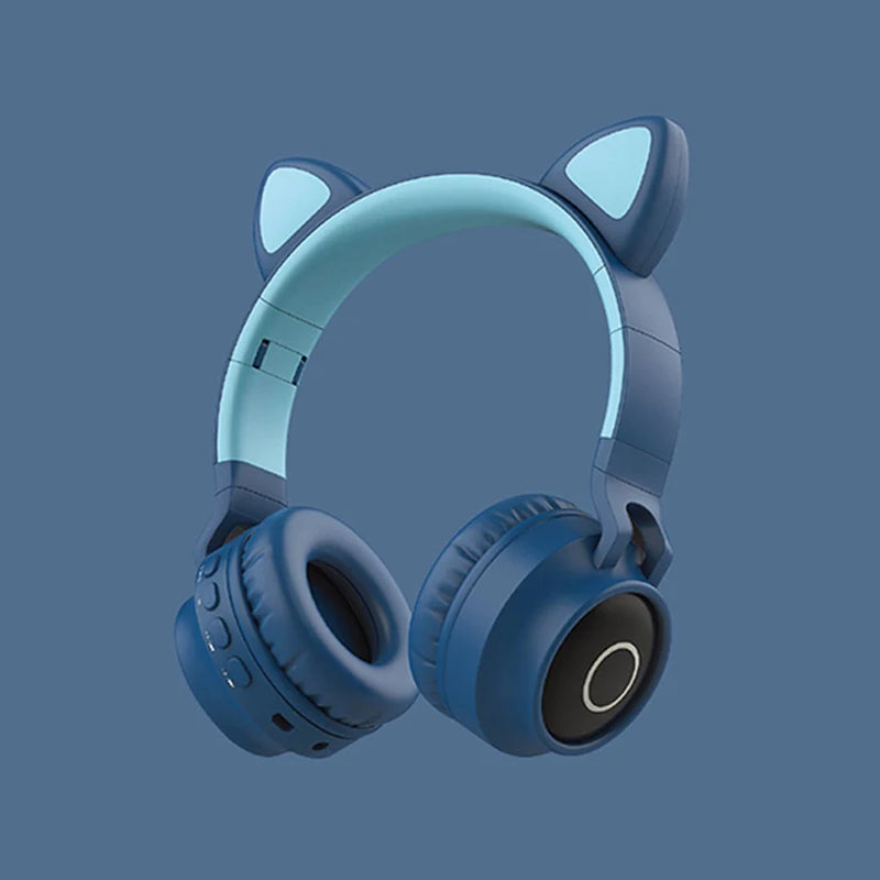 LED Light Cat Ear Headphones Wireless Bluetooth 5.0 Headset Portable Foldable Kids Headphone with Microphone Best Gift