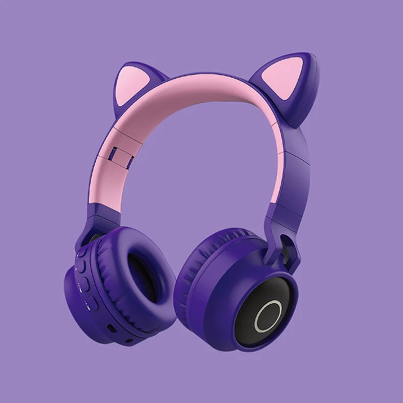 LED Light Cat Ear Headphones Wireless Bluetooth 5.0 Headset Portable Foldable Kids Headphone with Microphone Best Gift