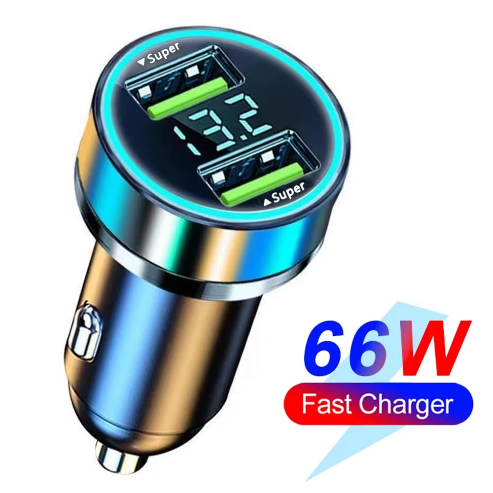 66-250W PD Car Charger QC3.0 Fast Charge One to Six Car Cigarette Lighter Plug Car Charger Flash Charge with Digital Display //  Chargeur de voiture PD 66-250W QC3.0 charge rapide, prise allume-cigare 1 vers 6, chargeur flash avec écran numérique"