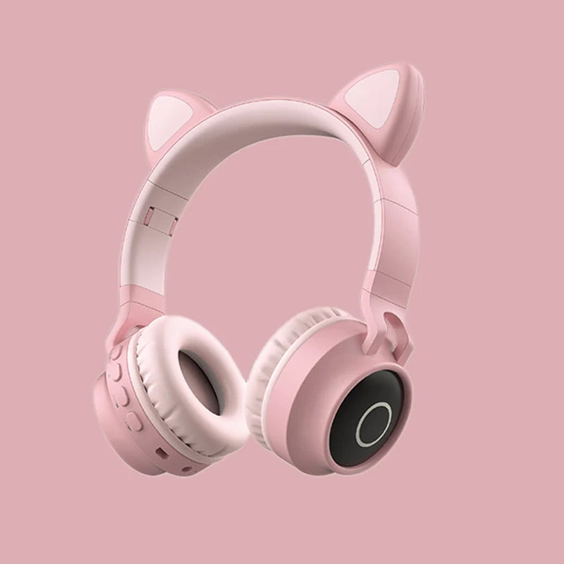 LED Light Cat Ear Headphones Wireless Bluetooth 5.0 Headset Portable Foldable Kids Headphone with Microphone Best Gift